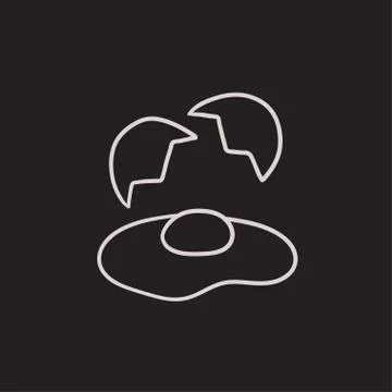 Broken egg and shells sketch icon Stock Illustration