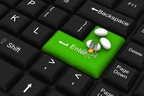 Broken egg on computer key Illustrazione stock