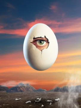 Broken egg  with eye inside Stock Photos