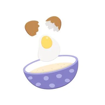 Broken egg falls into the cup. Breakfast preparation concept Stock Illustration