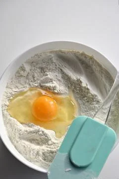 Broken Egg On Flour, For Making Bread Stock Photos