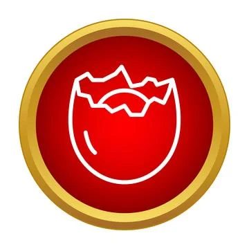 Broken egg inside red circular icon with golden frame Stock Illustration