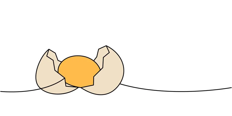 Broken egg one line colored continuous drawing. Organic farm product. Vector Stock Illustration