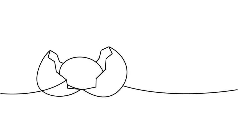 Broken egg one line continuous drawing. Organic farm product. Vector Stock Illustration