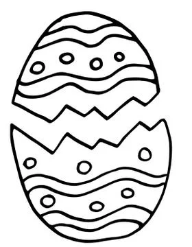 Broken egg with pattern, line art, hand drawn illustration. Illustrazione stock