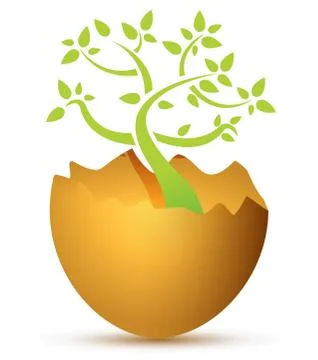 Broken egg with plant Illustrazione stock