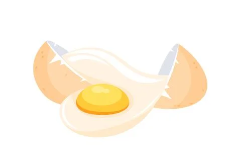 Broken egg releasing egg white and yolk on white background Stock Illustration