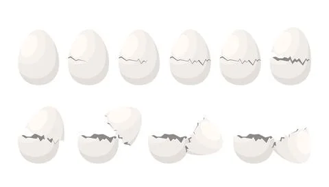 Broken egg set, sequence game animation, shell crack steps from whole to half Illustrazione stock