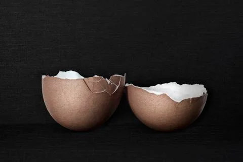 Broken egg shell on a black fabric background Stock Photos