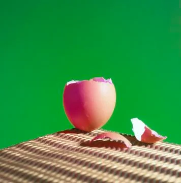 Broken egg shell on green background Stock Photos