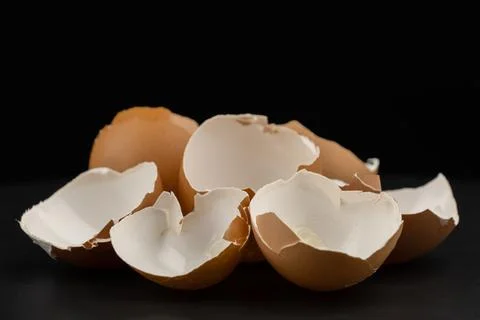 Broken of egg shell group crack  isolated on black background Stock Photos