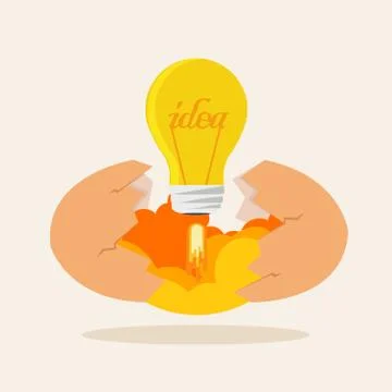 Broken egg shell with Light bulb rocket Stock Illustration