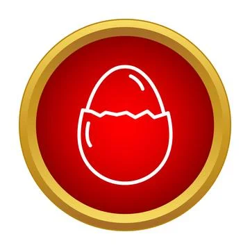 Broken egg shell line icon on red button Stock Illustration