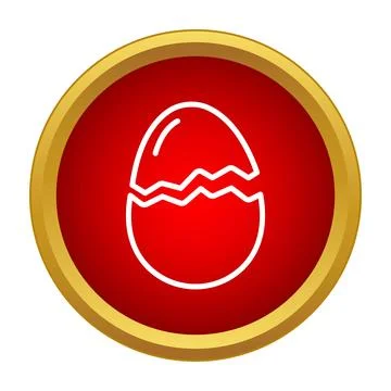 Broken egg shell line icon on red button 스톡 일러스트
