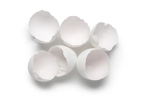 Broken egg shells on white background Foto stock