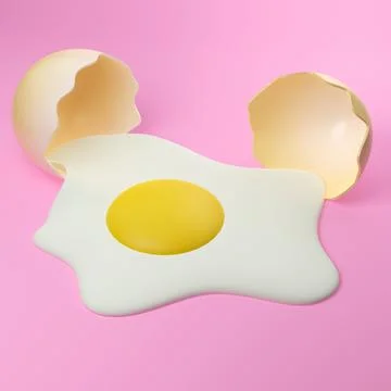 Broken egg on table with shells 3d illustration Stock Illustration