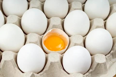 Broken egg on the tray Stock Photos