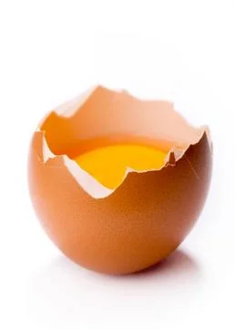 Broken egg on white background Stock Photos