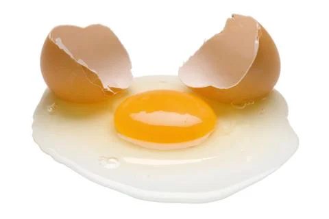 Broken egg on white background Stock Photos