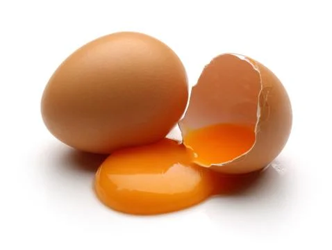 Broken egg on white background Stock Photos