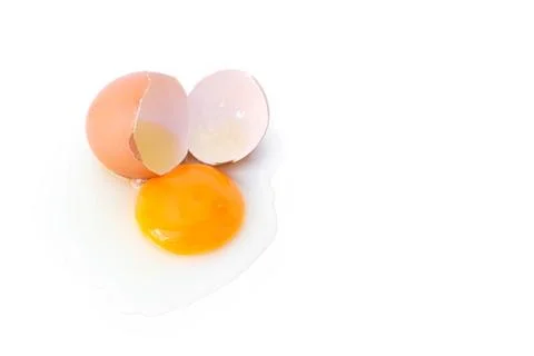 Broken egg on white background, raw material for make cooking Stock Photos