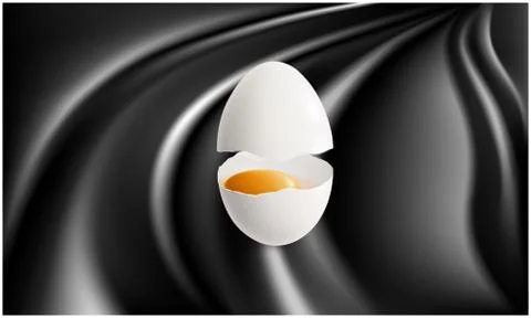Broken egg with yellow yolk on abstract black surface Stock Illustration