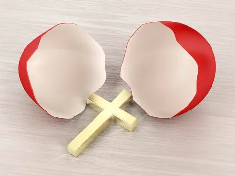 Broken eggshell and cross Stock Illustration