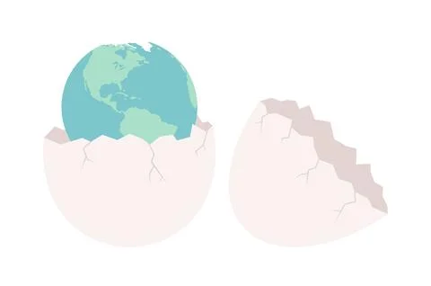 Broken eggshell with Earth globe inside, isolated on a white background Stock Illustration