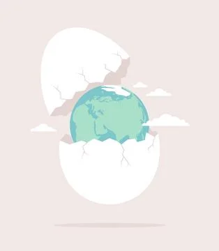 Broken eggshell with Earth globe inside. Flat vector illustration Stock Illustration