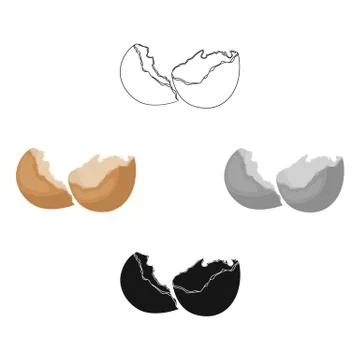 Broken eggshell icon in cartoon,black style isolated on white background. Trash 스톡 일러스트