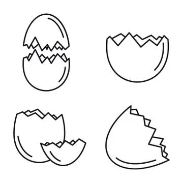 Broken eggshell icons set, outline style イラスト素材