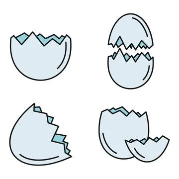 Broken eggshell icons set vector color 스톡 일러스트