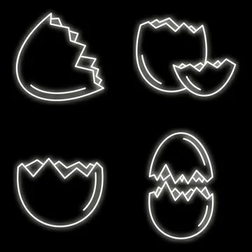 Broken eggshell icons set vector neon Stock Illustration
