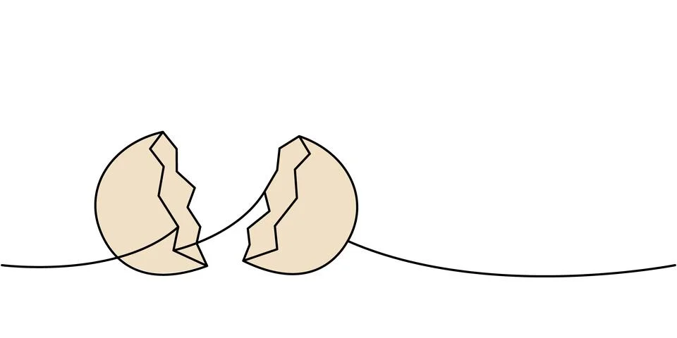 Broken eggshell one line colored continuous drawing. Organic farm product Stockillustratie