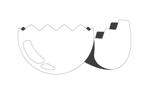 Broken eggshell split into two halves 2D line object イラスト素材