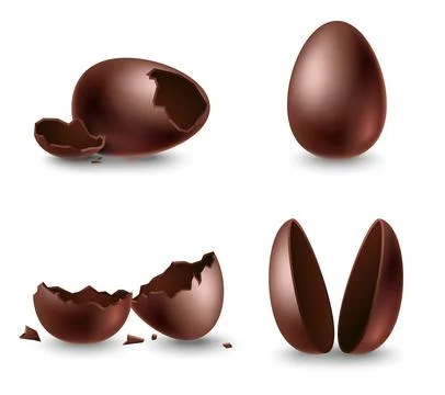Broken eggshell, two halves and whole chocolate eggs Stockillustratie