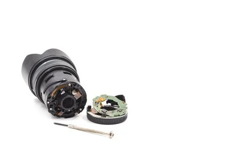 Broken electric camera lens Stock Photos