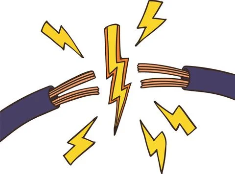 Broken electric wire with sparks, minimal simple vector illustration Stock Illustration