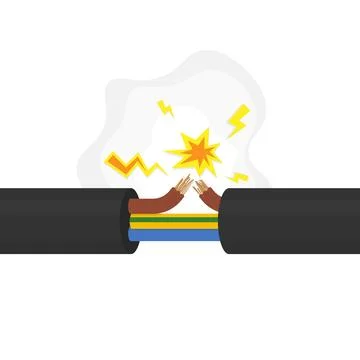 Broken electrical cable with sparks Stock Illustration