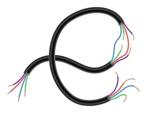 Broken electrical copper wire or cord. Damaged electric power cable. Torn wire Stock Illustration