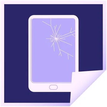 Broken electronic tablet vector square sticker in bright neon color Illustrazione stock