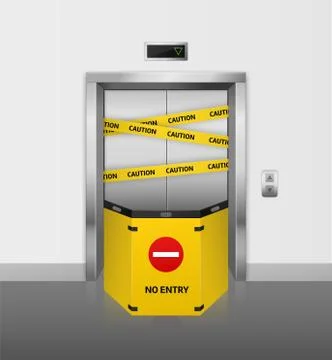 Broken elevator. Realistic broken lift closed for repair or maintenance with Ilustración de archivo