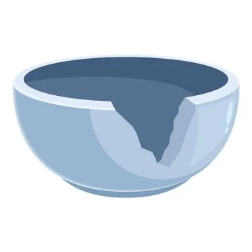 Broken empty ceramic bowl isolated on white background Illustrazione stock