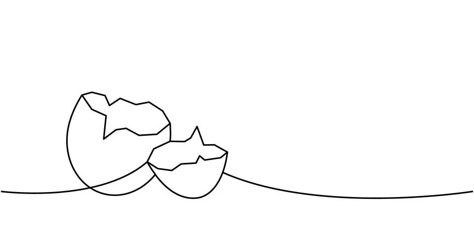 Broken farm egg one line continuous drawing. Organic farm product. Vector Stock Illustration
