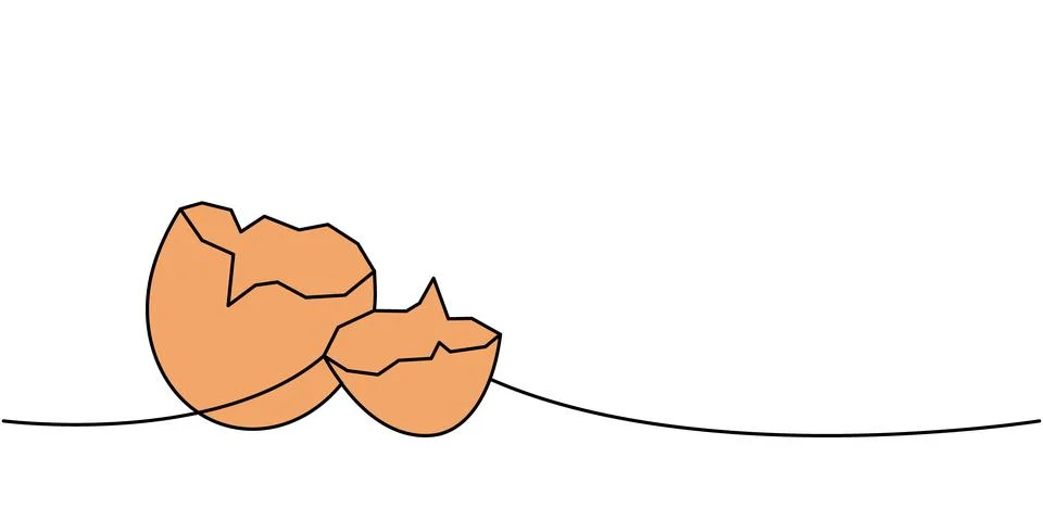 Broken farm egg one line colored continuous drawing. Organic farm product Stock Illustration