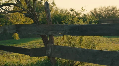 Broken Fence with Sunset Field in Background Stock Footage 281851731
