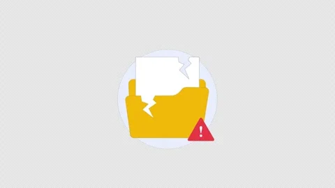 Broken File Folder with Warning Sign. Data Corruption Animation - Transparent Stock Footage 324944454