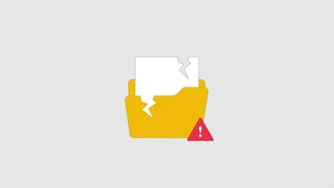 Broken File Folder with Warning Sign. Data Corruption Animation - Transparent Stock Footage 324944705