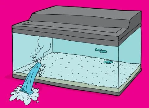 Broken Fish Tank Over Pink Stock Illustration