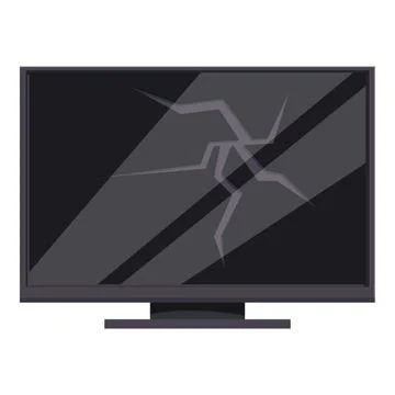 Broken flat screen tv showing cracks on dark background Stock Illustration